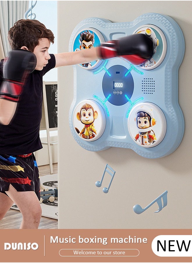 Music boxing machine, home smart wall mounted boxing machine, mode adjustment, wall target training device, with USB charging, Bluetooth connection, and LED light