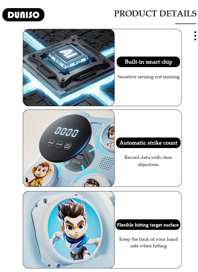 Music boxing machine, home smart wall mounted boxing machine, mode adjustment, wall target training device, with USB charging, Bluetooth connection, and LED light