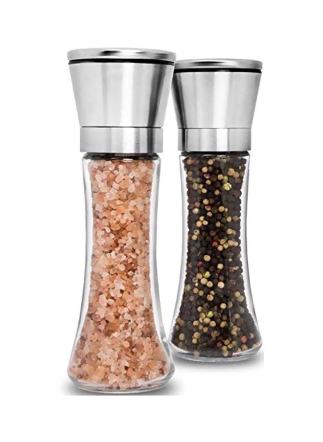 Pack Of 2 Stainless Steel Salt And Pepper Grinder Set Clear/Silver 20centimeter