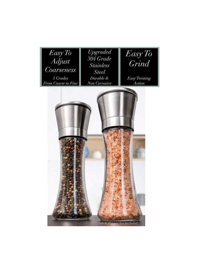 Pack Of 2 Stainless Steel Salt And Pepper Grinder Set Clear/Silver 20centimeter