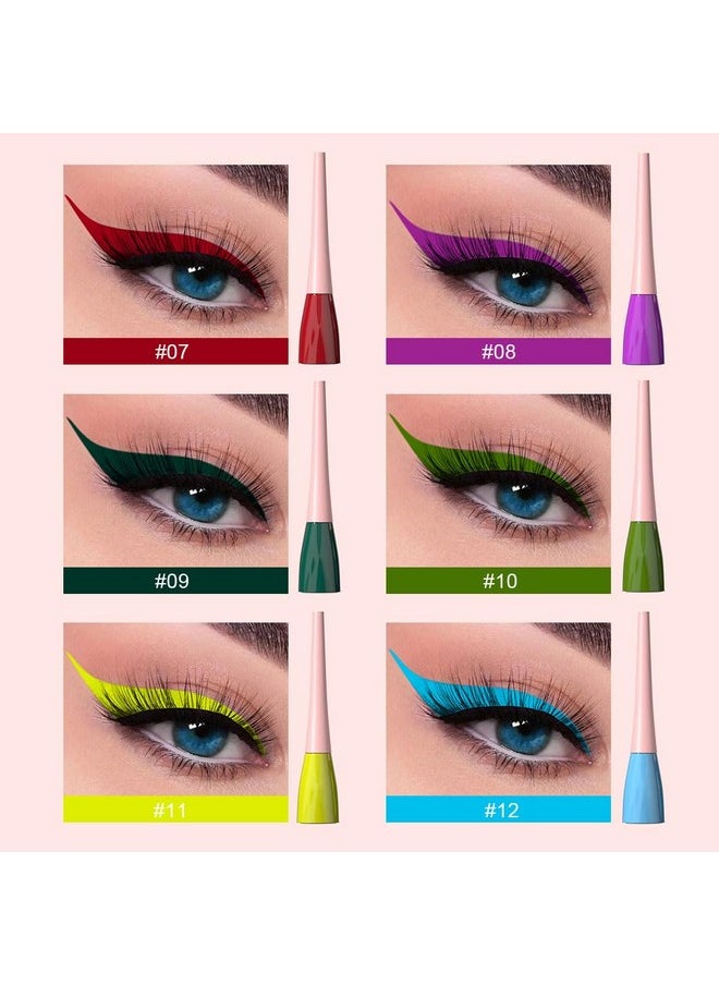 6Pcs Dark Red Purple Dark Green Light Green Sky Blue Liquid Eyeliner Set Waterproof Eye Liners For Women, Eyes Wing Colored Delineador De Ojos A Prueba De Agua Contra El Agua Blanco Para Ojos