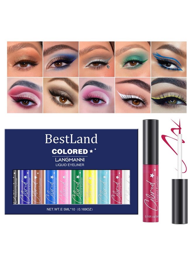 10 Colors Liquid Matte Eyeliner White Black Blue Brown Colored Liner Waterproof Bright Colorful Rainbow Eyeliner Pencil Quick Dry Eyes Makeup Kit (Matte Eyeliner)