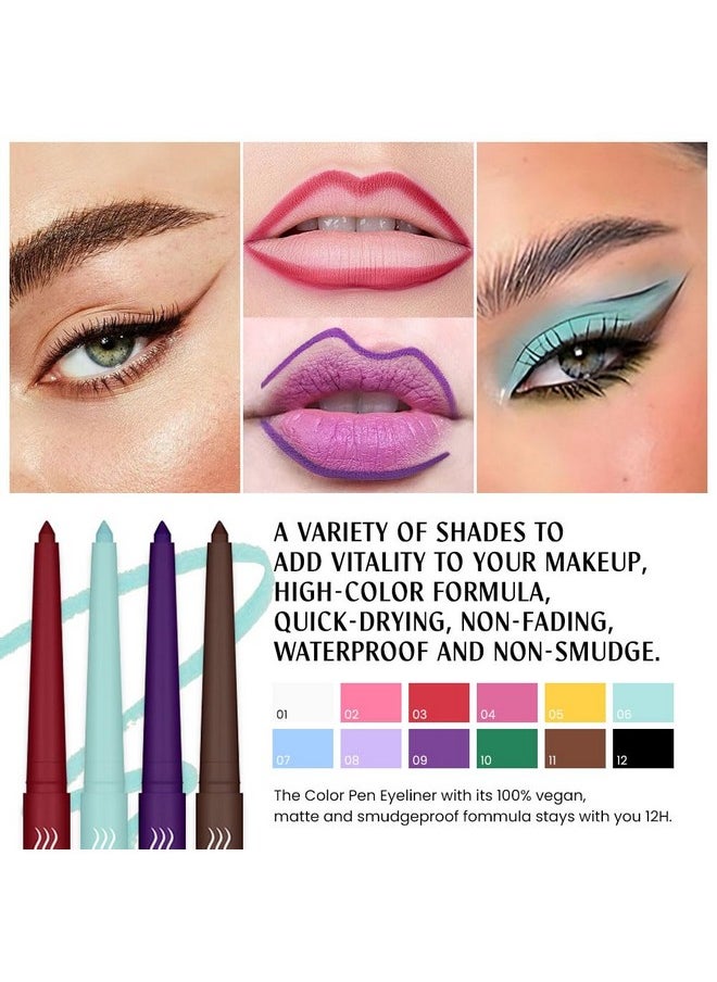 12Pcs Colored Matte Gel Eyeliner Pencils Set For Women, Green Blue White Black Auburn Yellow Orange Eyeliner Waterline Waterproof Lapiz De Ojos Delineador De Ojos Contra El Agua Eye Liner Makeup