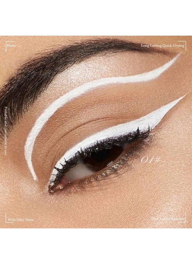 2Pcs White Black Liquid Eyeliner Set Waterproof White Eye Liners For Women Eyes Wing Eyeliner Stamps Shapes Colored Eyeliner Delineador De Ojos A Prueba De Agua Contra El Agua Blanco Para Ojos