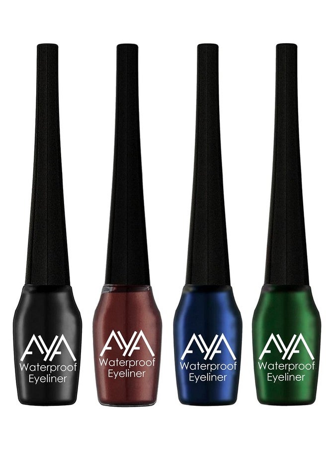 Waterproof & Long Lasting Eyeliner, Set Of 4 (Black, Brown, Blue, Green), 20 Ml - Gel, Metallic