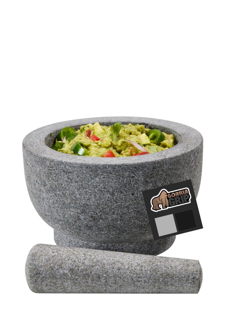 Gorilla Grip 100% Granite Slip Resistant Mortar and Pestle Set, Stone Guacamole Spice Grinder Bowls, Large Molcajete for Mexican Salsa Avocado Taco Mix Bowl, Kitchen Cooking Accessories, 2 Cups, Gray