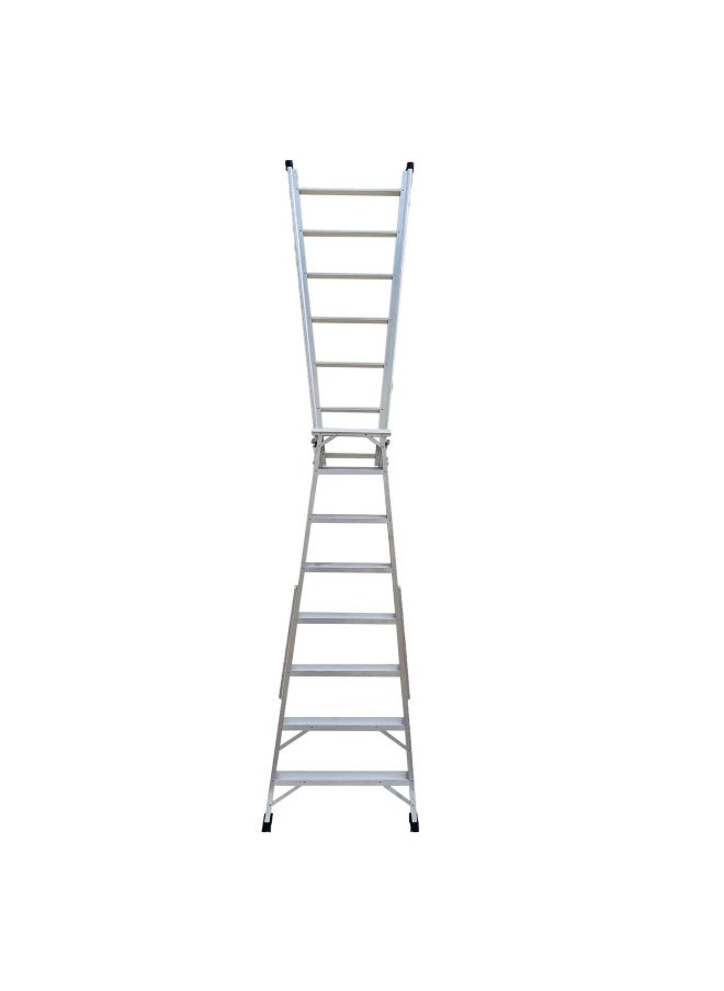 Dual Purpose Aluminum Ladder - Lightweight, Telescoping Ladder for Home, Office & Outdoor Use | 8 Steps Folding Ladder with Anti-Slip Design | Heavy-Duty Multi-Use Ladder | 2.4 Meters