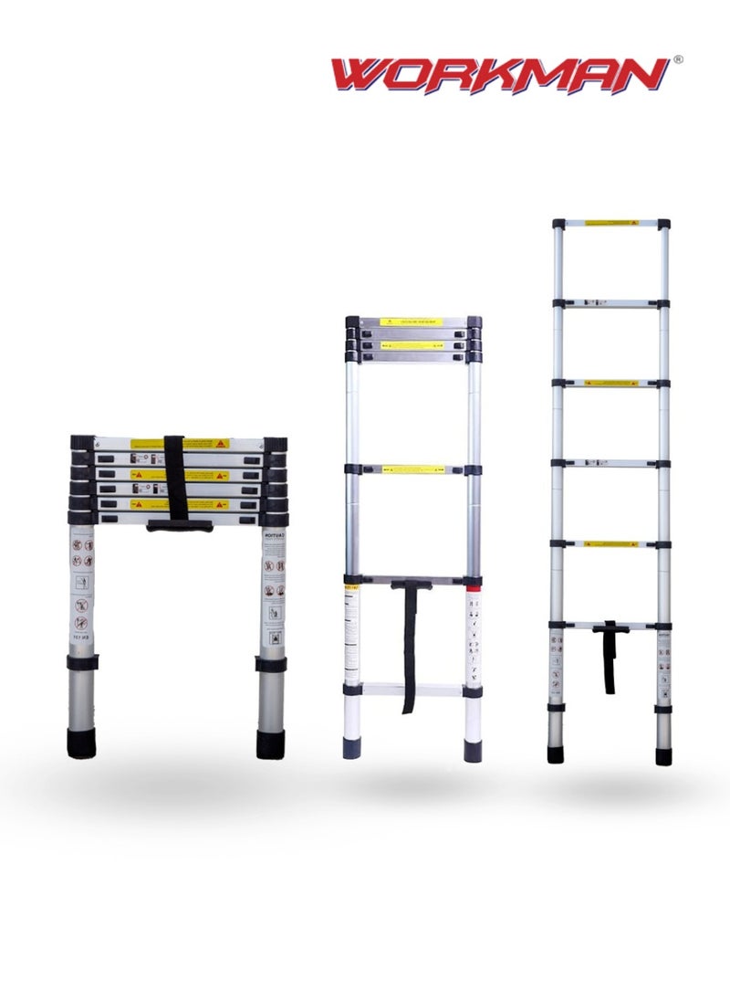 Telescoping Aluminum Ladder - Lightweight, Telescoping Ladder for Home, Office & Outdoor Use | 8 Steps Folding Ladder with Anti-Slip Design | Heavy-Duty Multi-Use Ladder | 2.4 meter