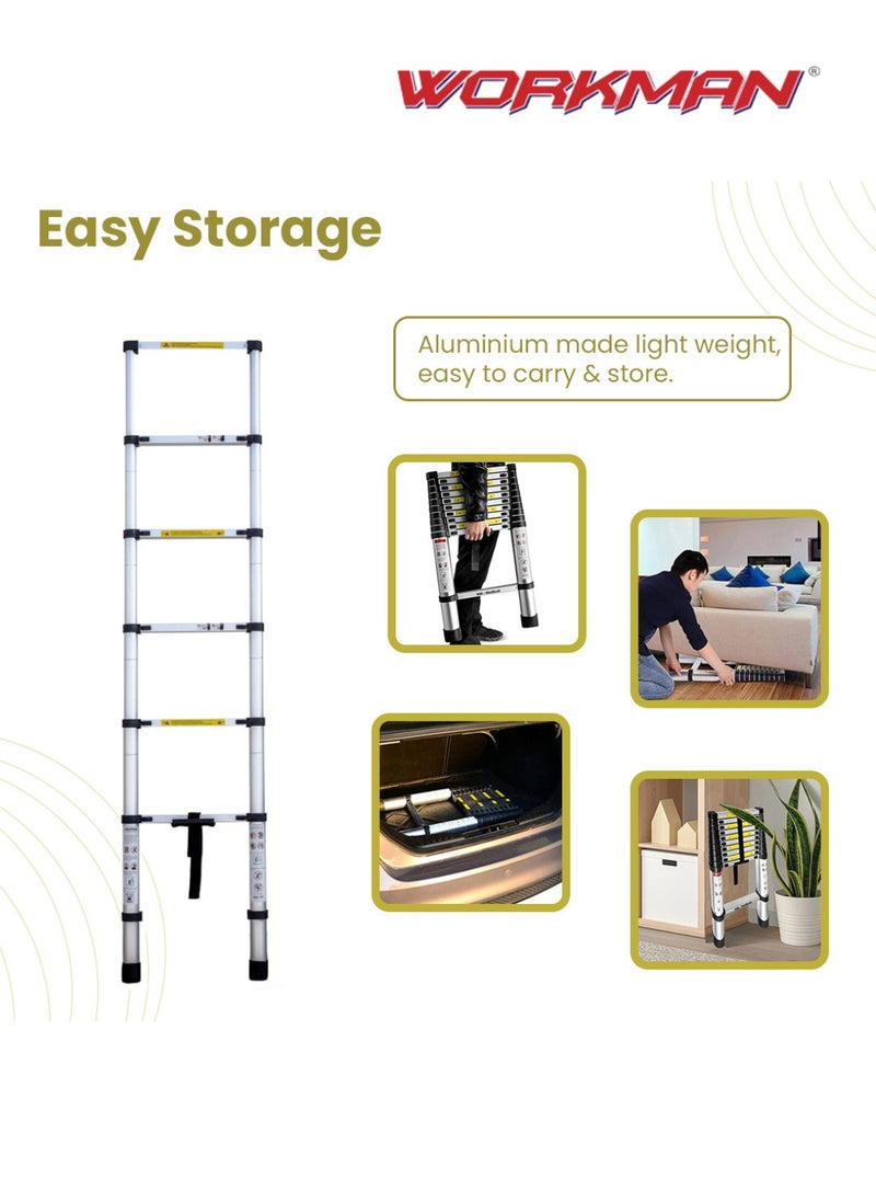 Telescoping Aluminum Ladder - Lightweight, Telescoping Ladder for Home, Office & Outdoor Use | 6 Steps Folding Ladder with Anti-Slip Design | Heavy-Duty Multi-Use Ladder | 1.8 Meter