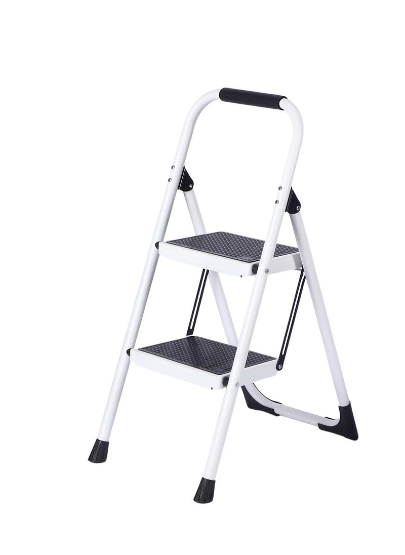 Step Ladder, 2 Steps Full Steel Folding Step Stool, XICEN Sturdy Small Step Stool for Adults,Closet Step Stool Ladder with Anti-Slip Wide Pedals, Multi-use Kitchen Ladder for Home (White)