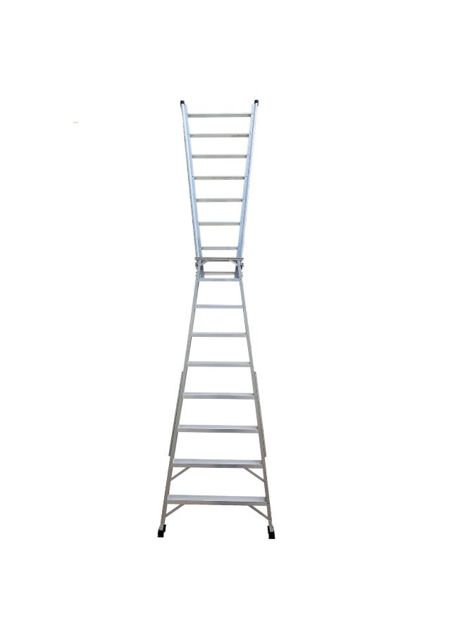 Dual Purpose Aluminum Ladder - Lightweight, Telescoping Ladder for Home, Office & Outdoor Use | 9 Steps Folding Ladder with Anti-Slip Design | Heavy-Duty Multi-Use Ladder | 2.7 Meters