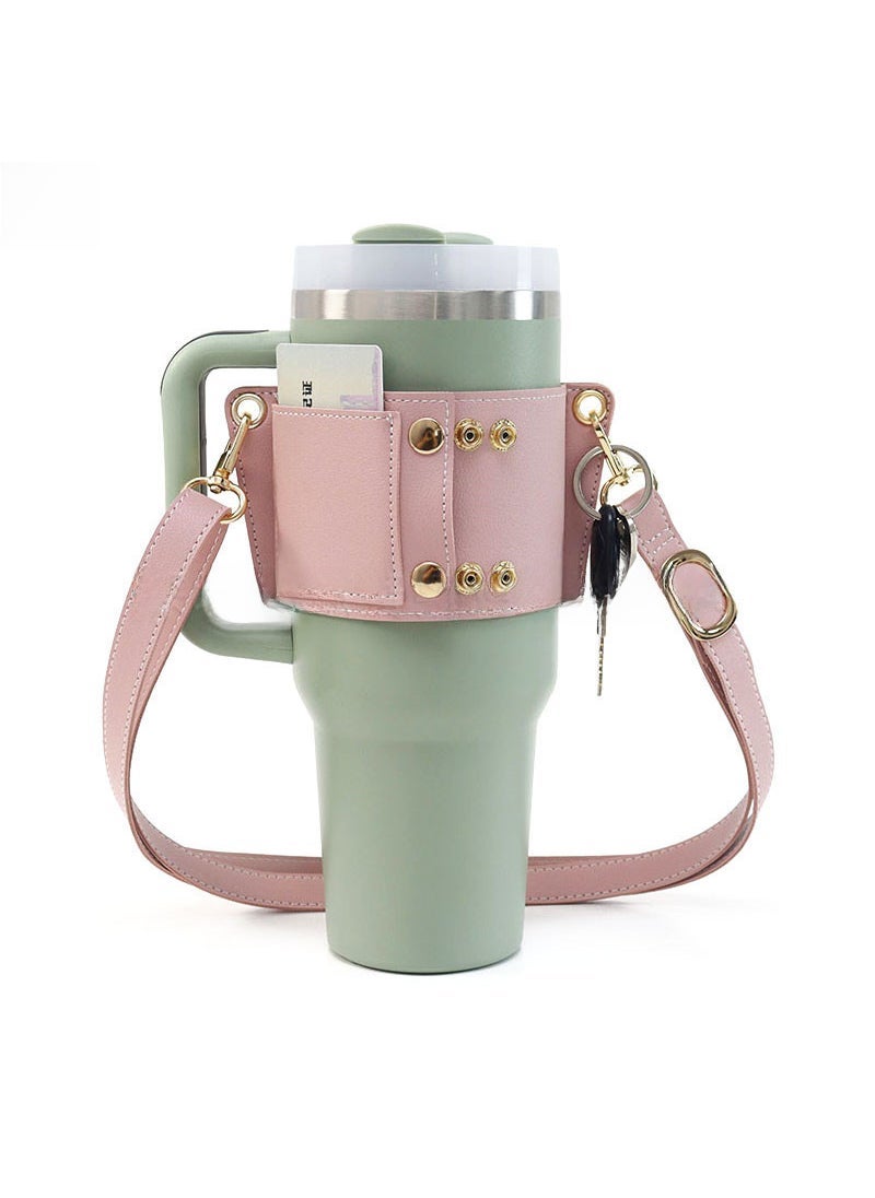 Cross-border spot leather ice cup cover 40oz ice cup cover adjustable shoulder strap leather cup cover Pink