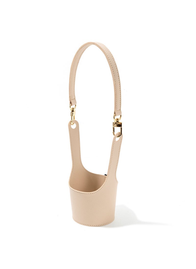 Leather-Handled Glass Cup Straw Sleeve Beige