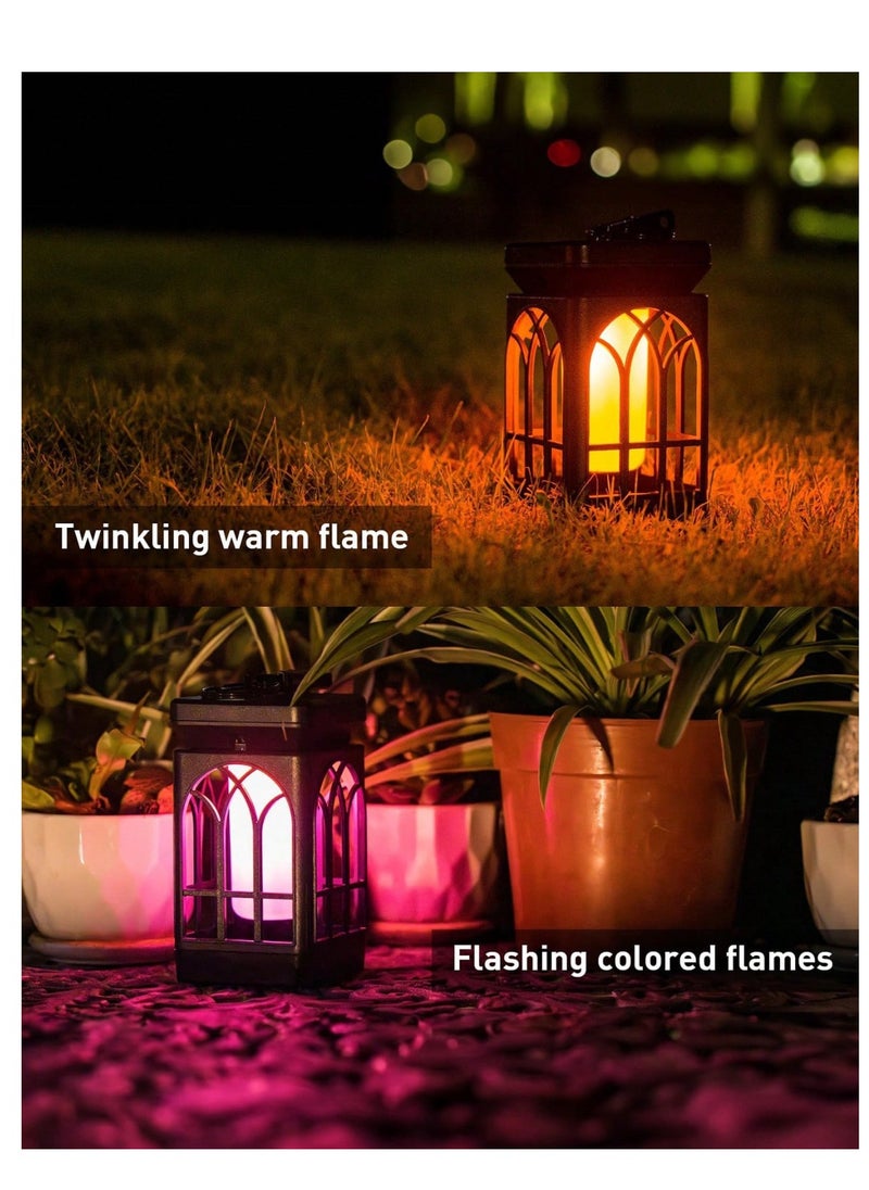 Solar Lights 2-Pack Flickering Flames Outdoor Warm + RGB Lights Waterproof Solar Powered Hanging Landscape Light For Garden Yard Porch Lawn Decor