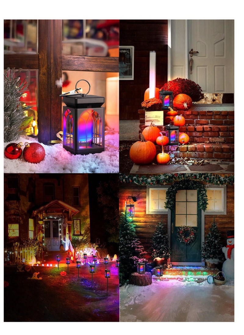 Solar Lights 2-Pack Flickering Flames Outdoor Warm + RGB Lights Waterproof Solar Powered Hanging Landscape Light For Garden Yard Porch Lawn Decor