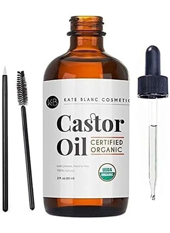 Castor Oil USDA Certified Organic for Eyelashes, Eyebrows and Hair 2oz