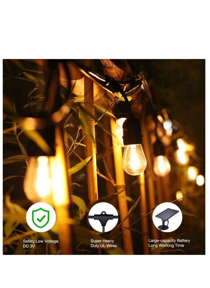 Solar String Lights, 10m, 15 LED Bulbs, Outdoor Waterproof, Retro Hanging, Fairy Garlands for Garden, Backyard, Home Party Decorative Lights, USB Charging, With Remote Control