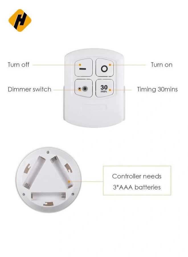 1W COB LED Puck Light 6 Pack with Remote Controller Brightness Adjustable Wireless Dimmable Touch Sensor Control Night Lamp Under Cabinet Lighting Battery Powered Operated for Cabinet Wall