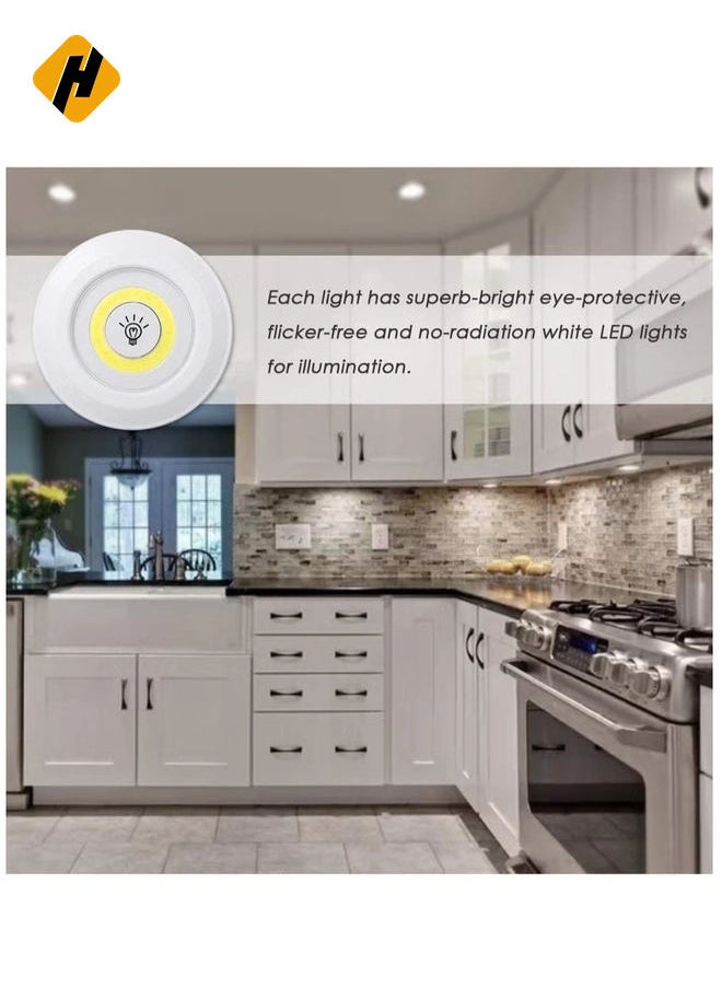 1W COB LED Puck Light 6 Pack with Remote Controller Brightness Adjustable Wireless Dimmable Touch Sensor Control Night Lamp Under Cabinet Lighting Battery Powered Operated for Cabinet Wall