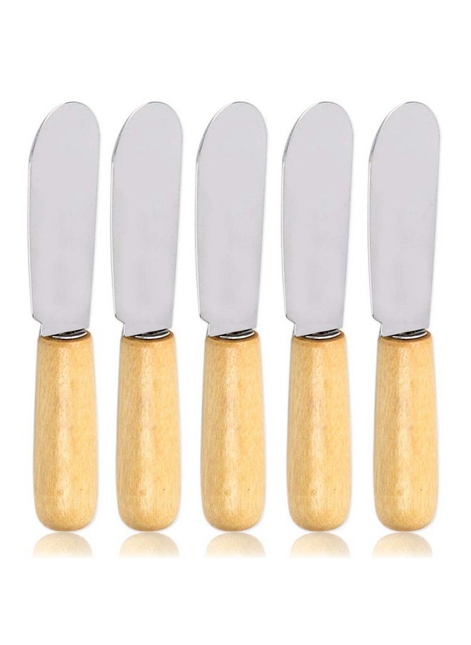 5 Pack Stainless Steel Straight Edge Wide Butter Spreader With Wood Handle Deluxe Sandwich Cream Cheese Condiment Spreader Set Kitchen Tools, 4 Inches