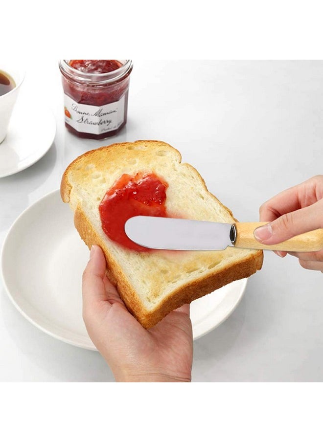 5 Pack Stainless Steel Straight Edge Wide Butter Spreader With Wood Handle Deluxe Sandwich Cream Cheese Condiment Spreader Set Kitchen Tools, 4 Inches