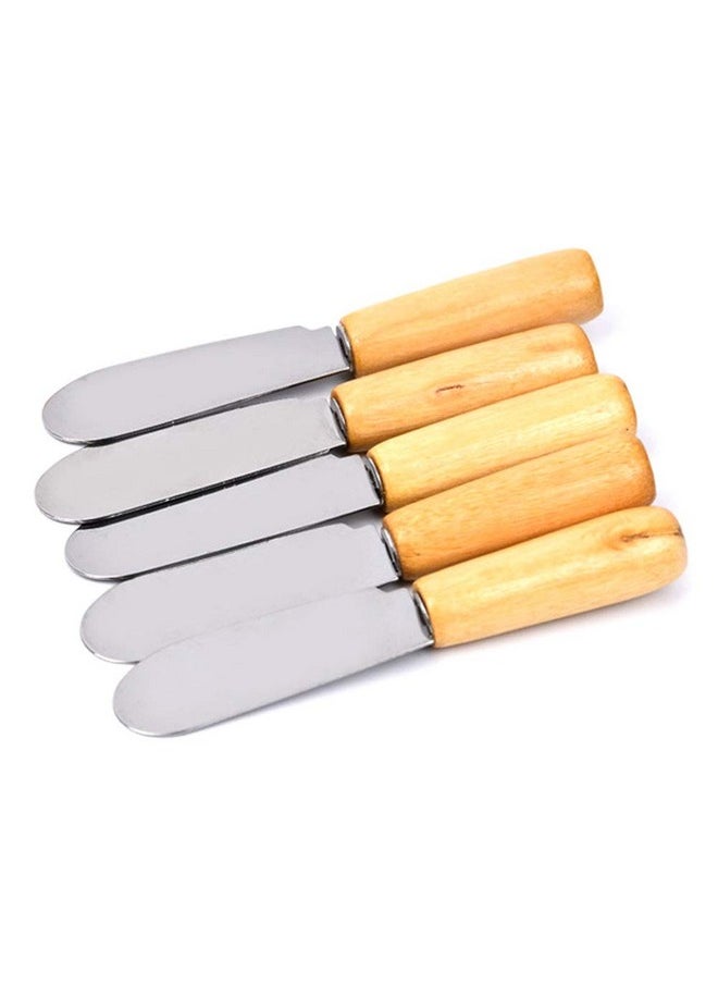 5 Pack Stainless Steel Straight Edge Wide Butter Spreader With Wood Handle Deluxe Sandwich Cream Cheese Condiment Spreader Set Kitchen Tools, 4 Inches