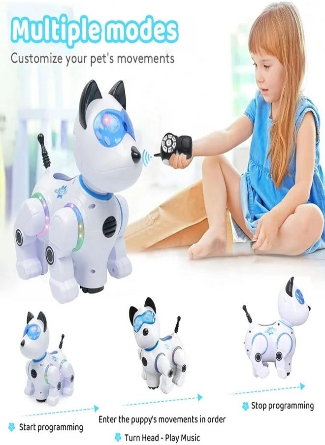 FEIP Intelligent Robot Dog Toy, Strong Structure Interactive Educational Toy Cool Light Music Remote Control Robot Dog Toy Endless Fun for Home Play