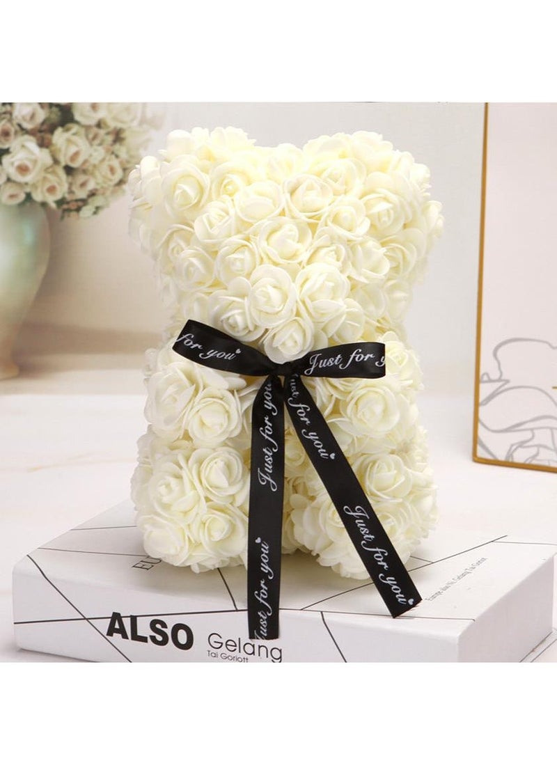 Valentines Day Gift Creative 25cm Rose Flower Bear Gift Box PE Flower Romantic Foam Bear Hugging Bear Milk White PVC Gift Box