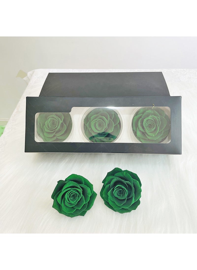 Preserved Rose Heads A-Grade 3-Pack 7-8cm Dark green