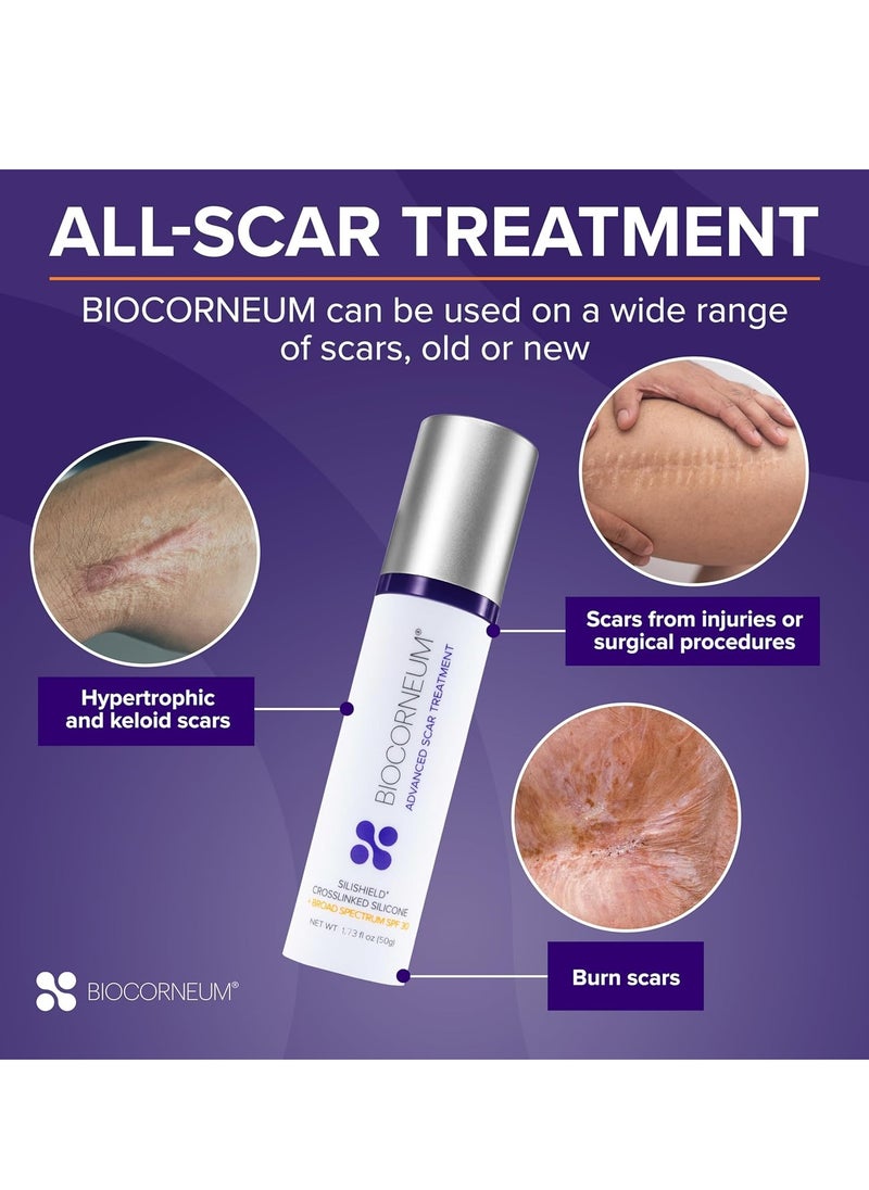 Biocorneum Advanced Scar Treatment with Silishield® & SPF 30 10g – Made in the USA, Fast-Drying, Silicone Scar Gel - Surgeon Recommended for New & Old Scars - Suitable for Children Over 6 Months