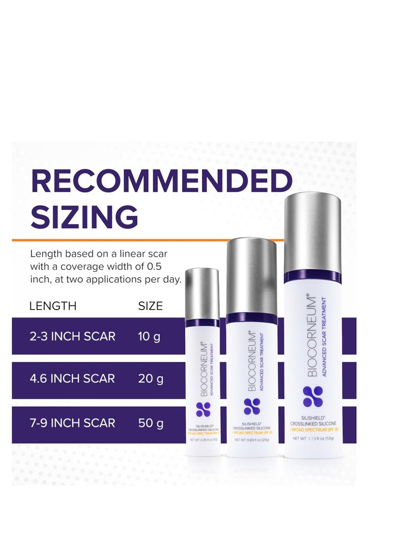 Biocorneum Advanced Scar Treatment with Silishield® & SPF 30 10g – Made in the USA, Fast-Drying, Silicone Scar Gel - Surgeon Recommended for New & Old Scars - Suitable for Children Over 6 Months