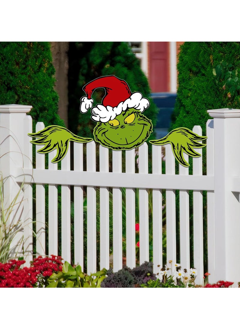 3 PCS Christmas Fence Peeker Decoration Xmas Yard Garden Signs Outdoor Decorations for Winter Holiday Wall Indoor Home Christmas Tree Topper Decor