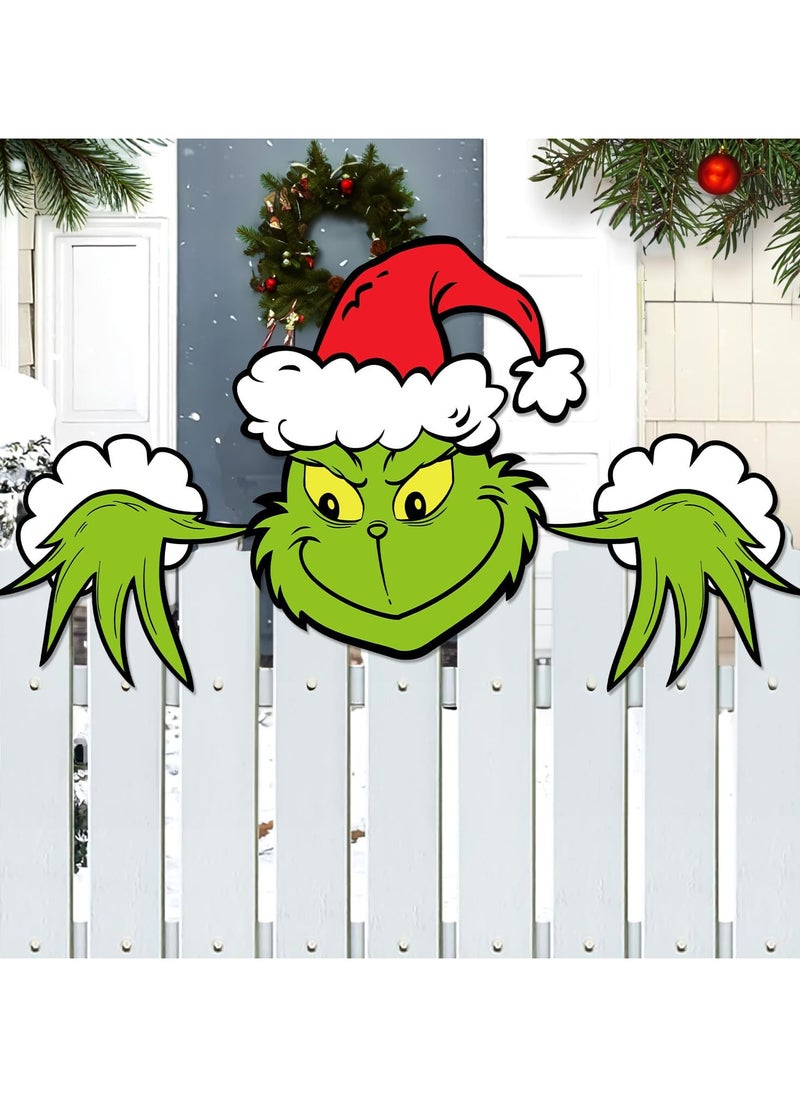 3 PCS Christmas Fence Peeker Decoration Xmas Yard Garden Signs Outdoor Decorations for Winter Holiday Wall Indoor Home Christmas Tree Topper Decor