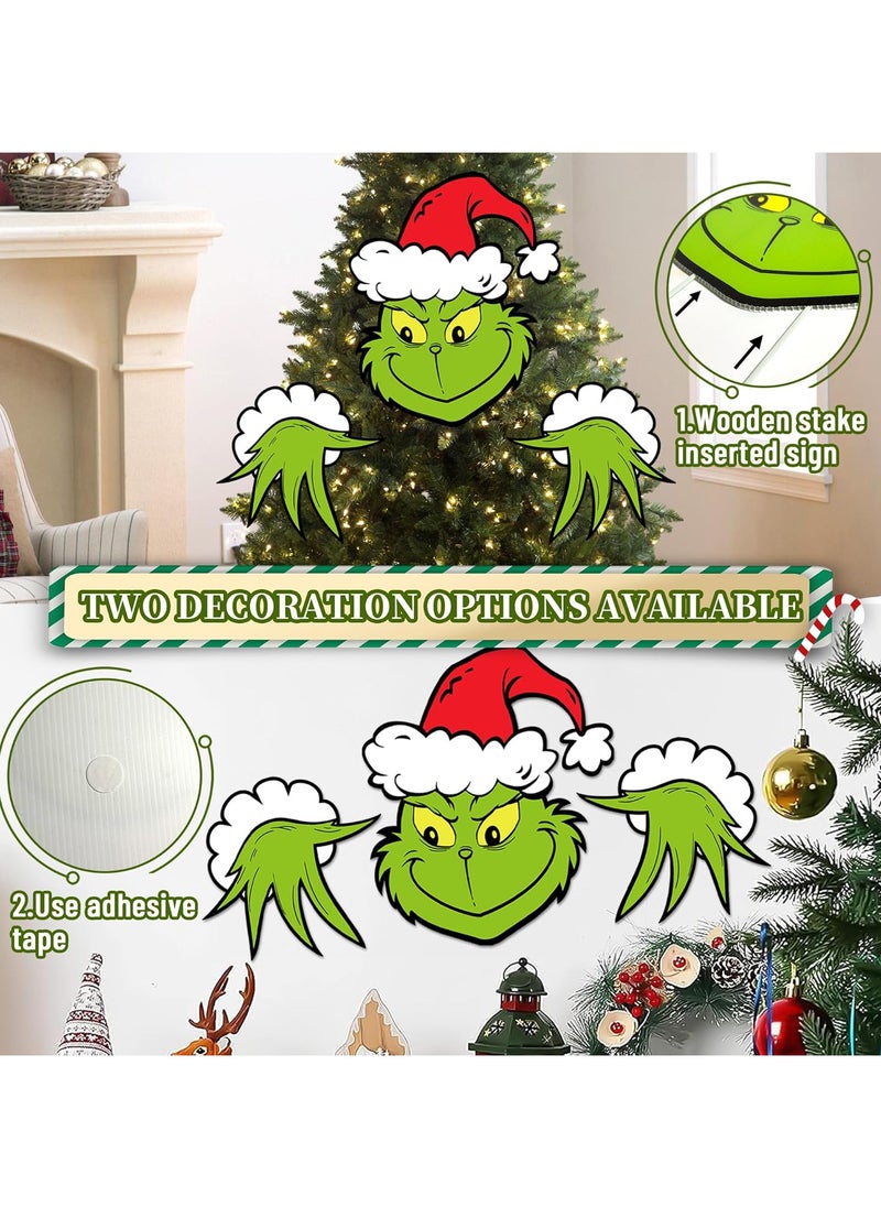 3 PCS Christmas Fence Peeker Decoration Xmas Yard Garden Signs Outdoor Decorations for Winter Holiday Wall Indoor Home Christmas Tree Topper Decor