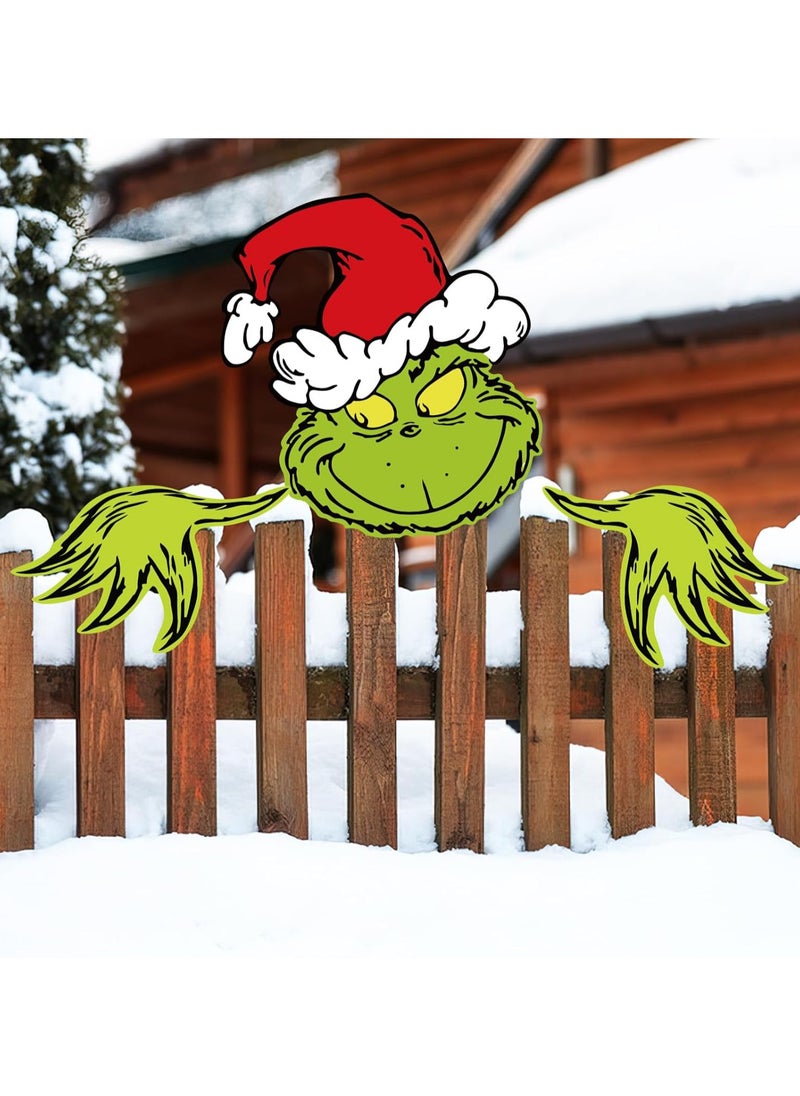 3 PCS Christmas Fence Peeker Decoration Xmas Yard Garden Signs Outdoor Decorations for Winter Holiday Wall Indoor Home Christmas Tree Topper Decor