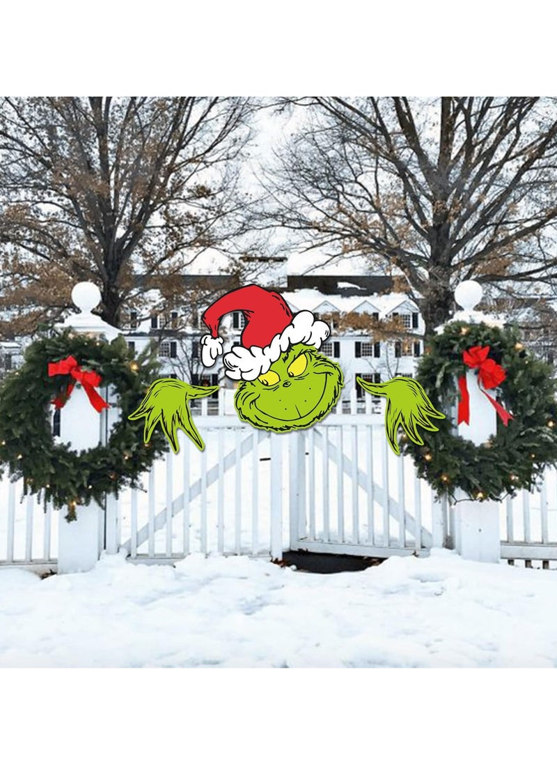 3 PCS Christmas Fence Peeker Decoration Xmas Yard Garden Signs Outdoor Decorations for Winter Holiday Wall Indoor Home Christmas Tree Topper Decor