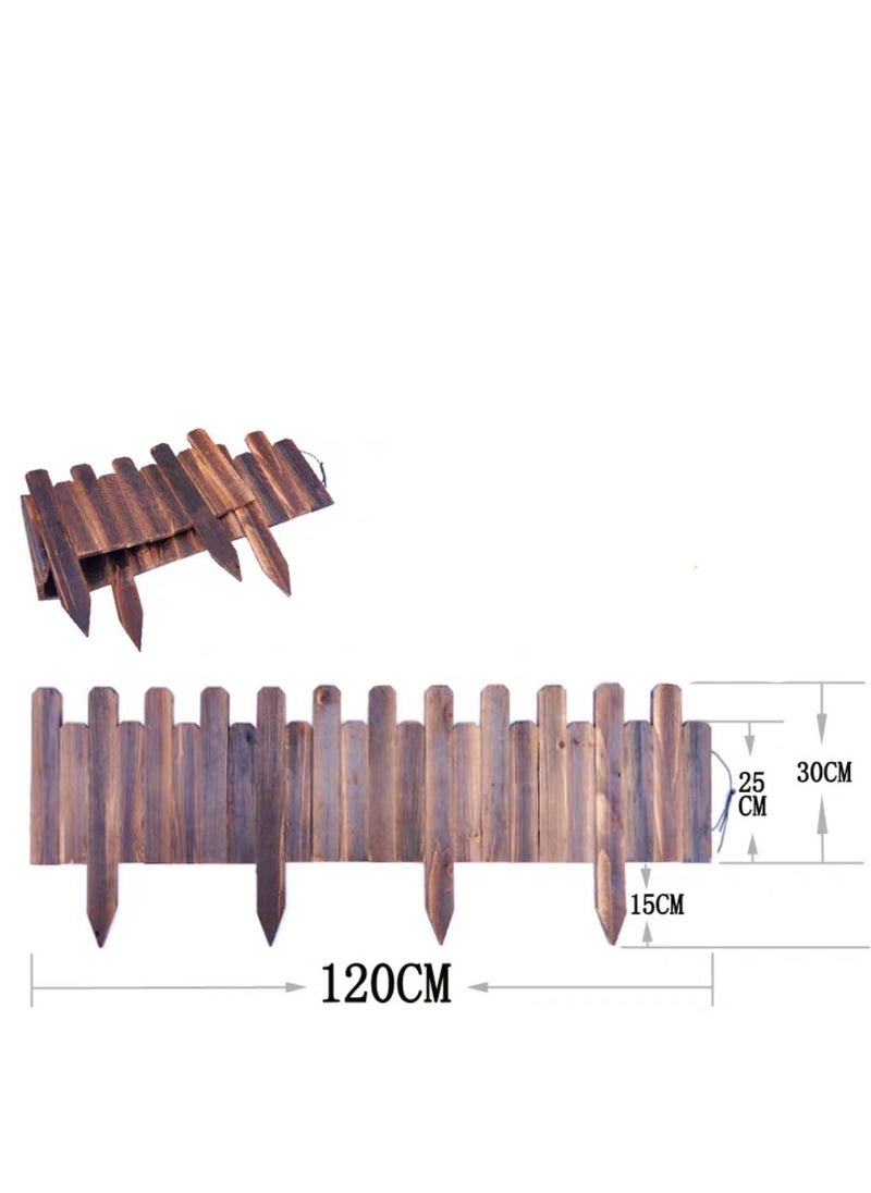 𝐅𝐅𝐃 Natural Wooden Picket Fence - Interlocking Garden Border Panels for Outdoor Spaces, Durable Carbonized Wood Design, Ideal for Lawn, Flower Bed, Pet Gate & Patio Landscaping (120 x 30 cm)