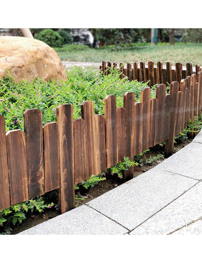 𝐅𝐅𝐃 Natural Wooden Picket Fence - Interlocking Garden Border Panels for Outdoor Spaces, Durable Carbonized Wood Design, Ideal for Lawn, Flower Bed, Pet Gate & Patio Landscaping (120 x 30 cm)