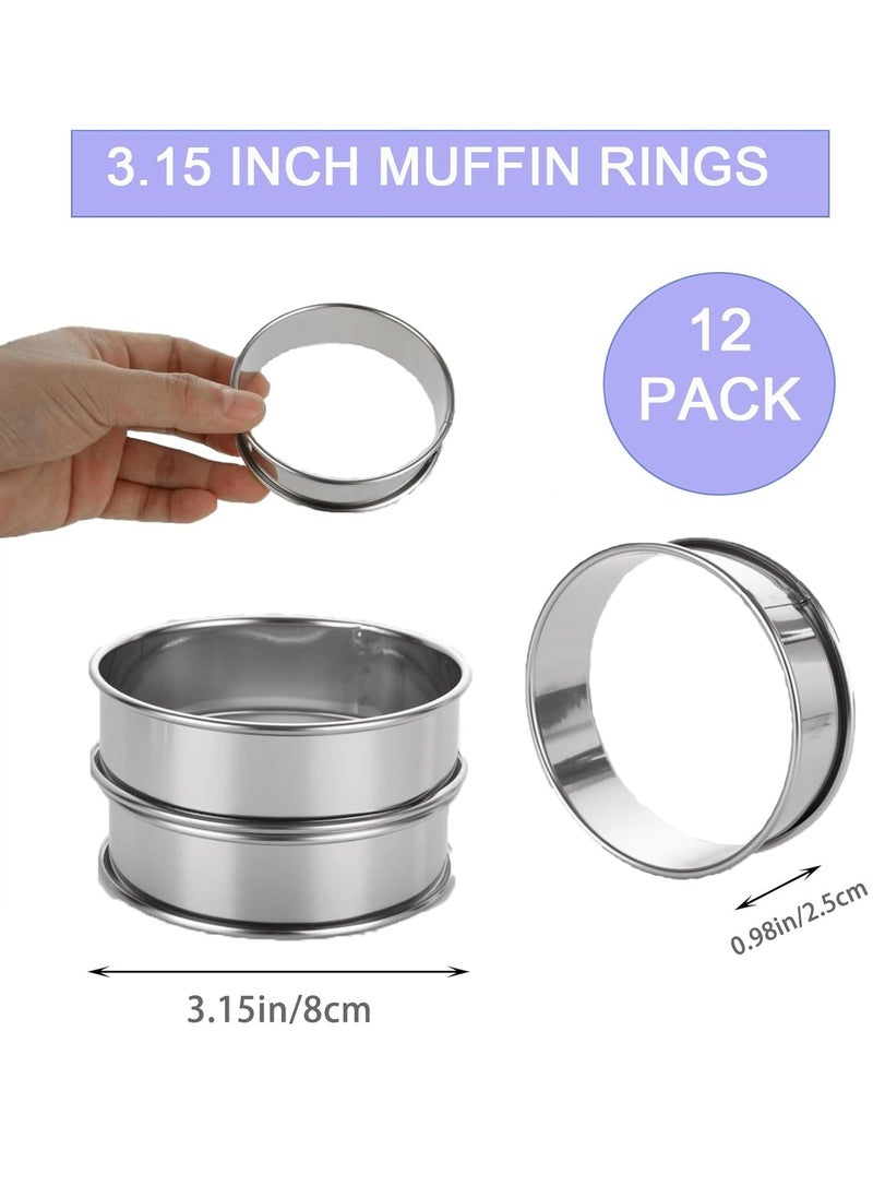 12 PCS Stainless Steel Round English Muffin Rings, 3.15 Inch Muffin  Tart Rings, for Kitchen Cooking Baking