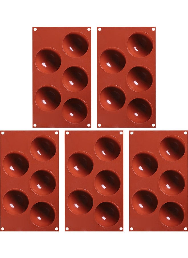 5-Piece 5 Holes Silicone Hemispherical Baking Mold Red 29.5x17.5x5.0cm