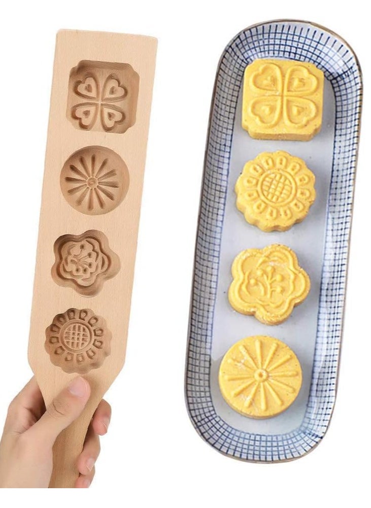 Wooden Mooncake DIY 4 Flower Shapes Handmade Pastry Mold