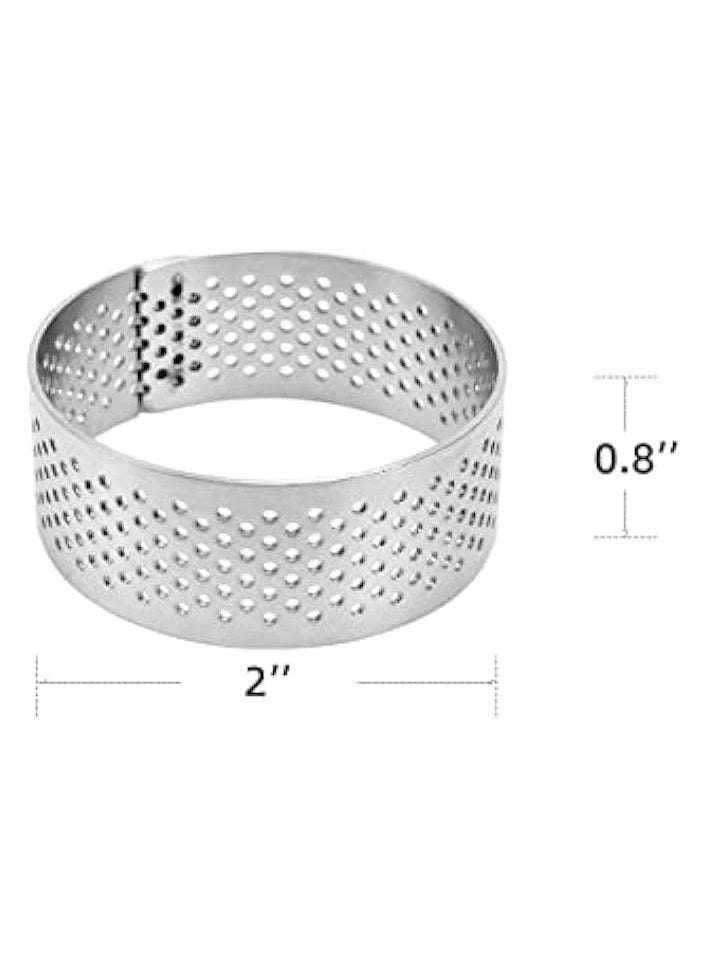 Stainless Steel Perforated Tart Ring, 2 inch Mini Heat-Resistant Cake Mold Ring, 5CM Nonstick Pastry Dessert Utensil, Circle Baking Tool for French Fruit Tarte, Round (2“ (5cm) 8Pcs)