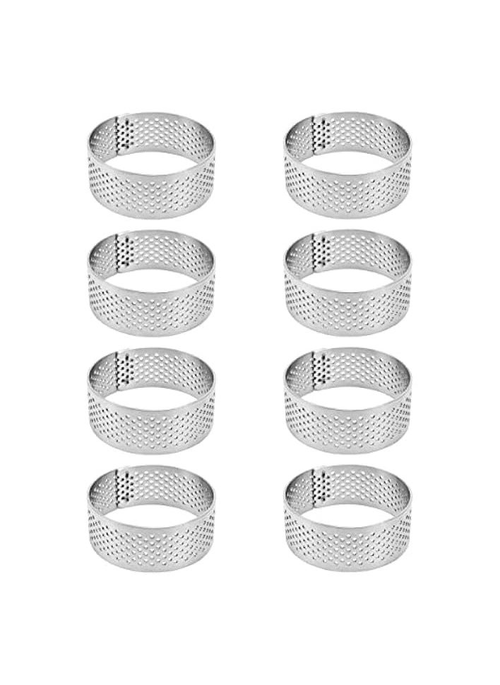 Stainless Steel Perforated Tart Ring, 2 inch Mini Heat-Resistant Cake Mold Ring, 5CM Nonstick Pastry Dessert Utensil, Circle Baking Tool for French Fruit Tarte, Round (2“ (5cm) 8Pcs)