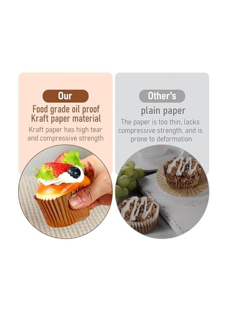 200 PCS Cupcake Liners, Paper Baking Cups, Muffin Liners, Cupcake Papers, Greaseproof, Nonstick, Disposable, Mini, Applies to Cupcakes, Cookies, Home, Wedding, Birthday Party(Brown)