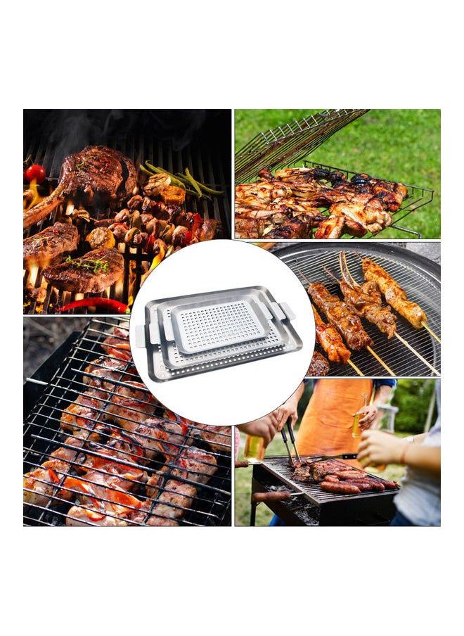 Stainless Steel Grade Grill Pan Non-Stick With Handles For Grilling Silver 33 x 1 x 18.5cm