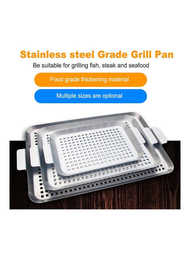 Stainless Steel Grade Grill Pan Non-Stick With Handles For Grilling Silver 33 x 1 x 18.5cm