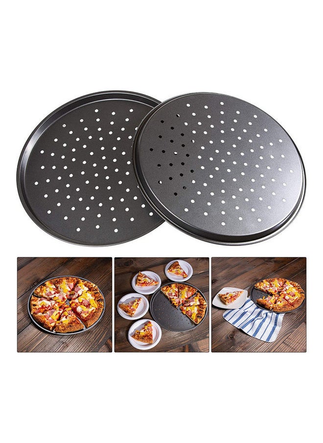 3-Piece Round Pizza Crisper Pan With Wheel Cutter Set Black 12.6inch