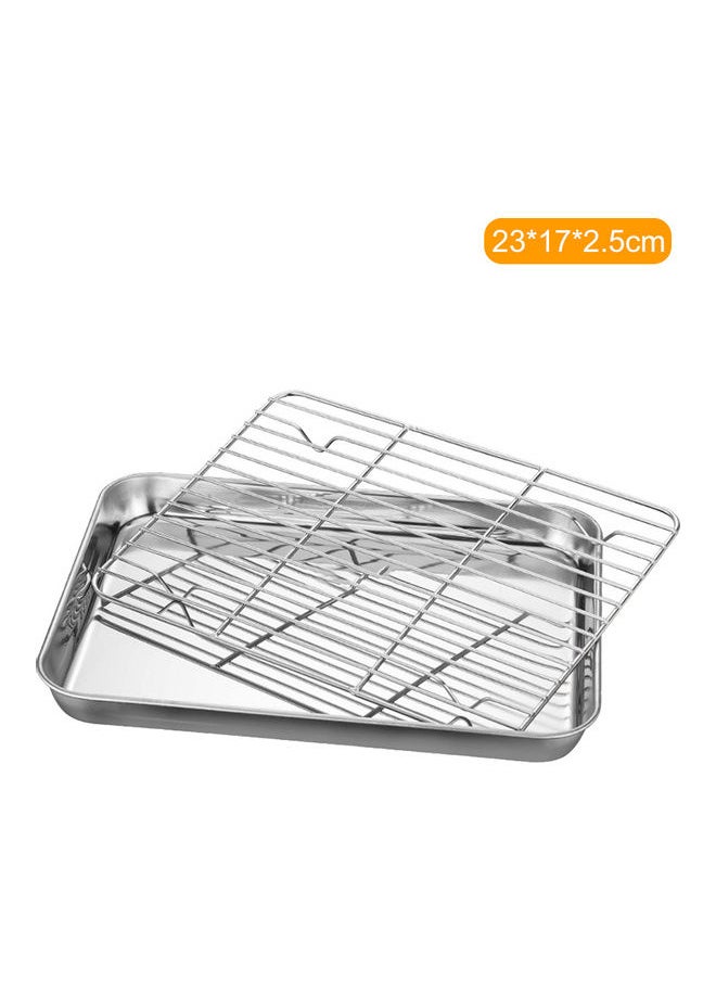 Stainless Steel Flat Bottom Baking Tray with Mesh Set Square Silver 24*3*17.5cm