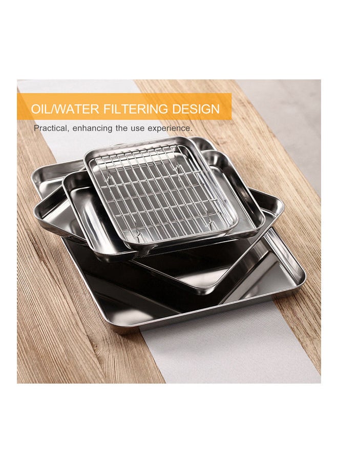 Stainless Steel Flat Bottom Baking Tray with Mesh Set Square Silver 24*3*17.5cm