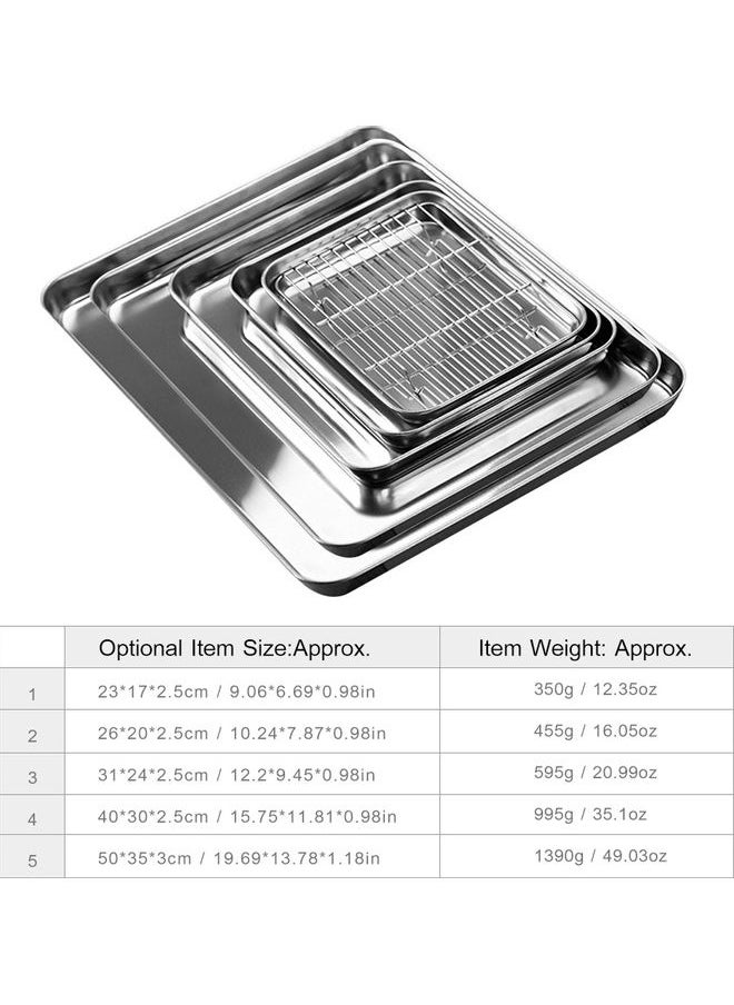 Stainless Steel Flat Bottom Baking Tray with Mesh Set Square Silver 24*3*17.5cm